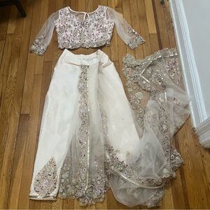 Lashkaraa Blush Pink Embroidered Sharara Set Crop Top Pants Dupatta Celebration